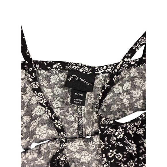 Art Class Dress Girls 7-8 Medium Black White Floral Spaghetti Strap Rayon Summer - Picture 3 of 7
